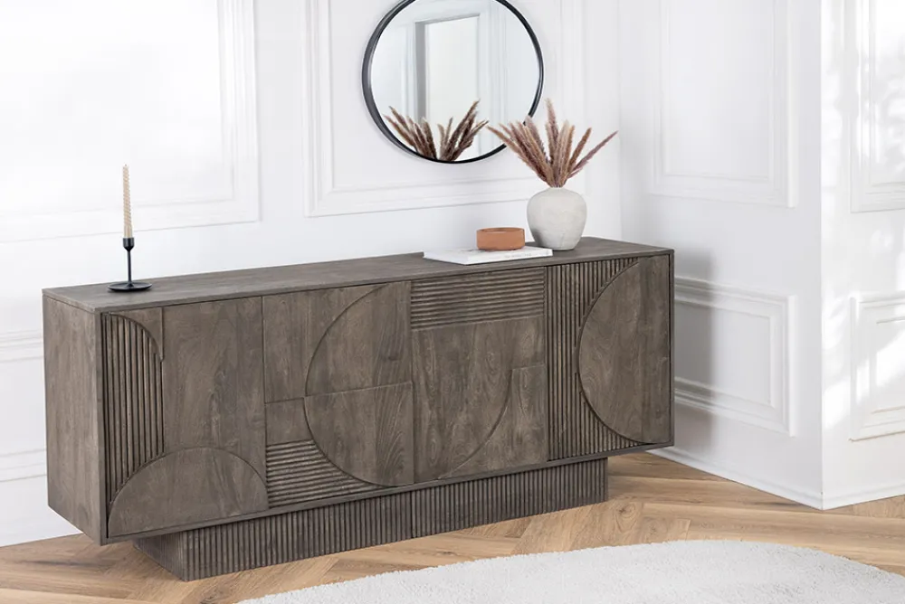 Riess-Ambiente Mehr...|Massivholzschränke > Massives Sideboard ART DECO 170cm grau Mangoholz 3D-Front