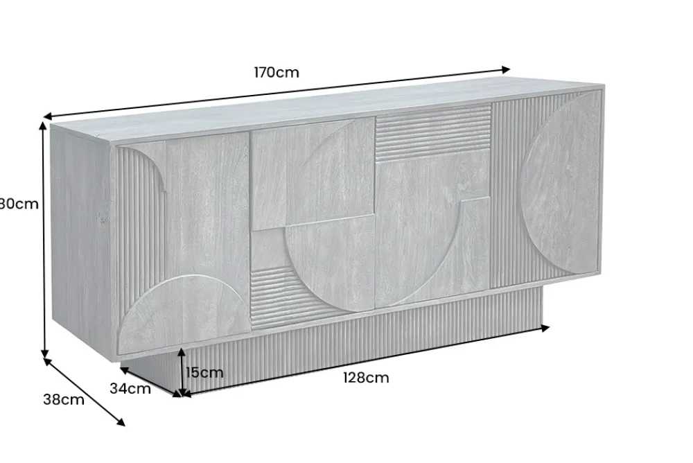 Riess-Ambiente Mehr...|Massivholzschränke > Massives Sideboard ART DECO 170cm grau Mangoholz 3D-Front