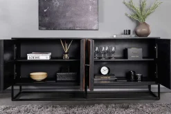Riess-Ambiente Mehr...|Massivholzschränke > Massives Sideboard BARRACUDA 180cm braun Mangoholz mit Teakholz-Front schwarz Metall