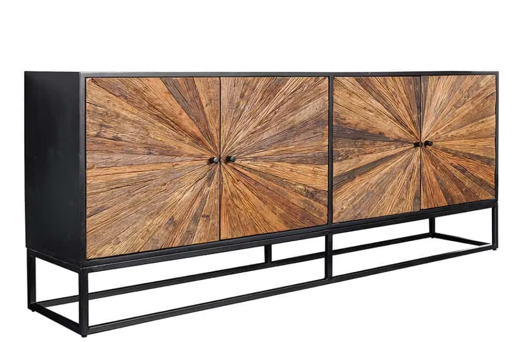Riess-Ambiente Mehr...|Massivholzschränke > Massives Sideboard BARRACUDA 180cm braun Mangoholz mit Teakholz-Front schwarz Metall