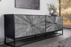 Riess-Ambiente Mehr...|Massivholzschränke > Massives Sideboard BARRACUDA 180cm grau Mangoholz mit Teakholz-Front schwarz Metall