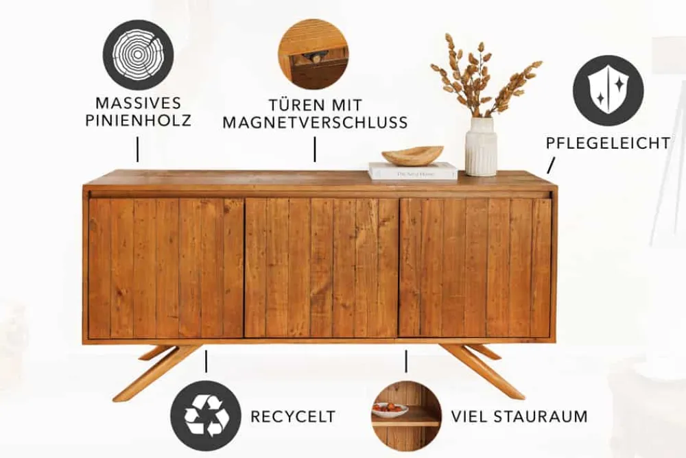 Riess-Ambiente Mehr...|Massivholzschränke > Massives Sideboard FINCA 150cm vintage braun recyceltes Pinienholz