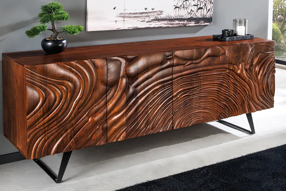 Riess-Ambiente Retro Möbel|Sideboards & Kommoden > Massives Sideboard FLUID 175cm braun Mangoholz 3D-Design Kufengestell