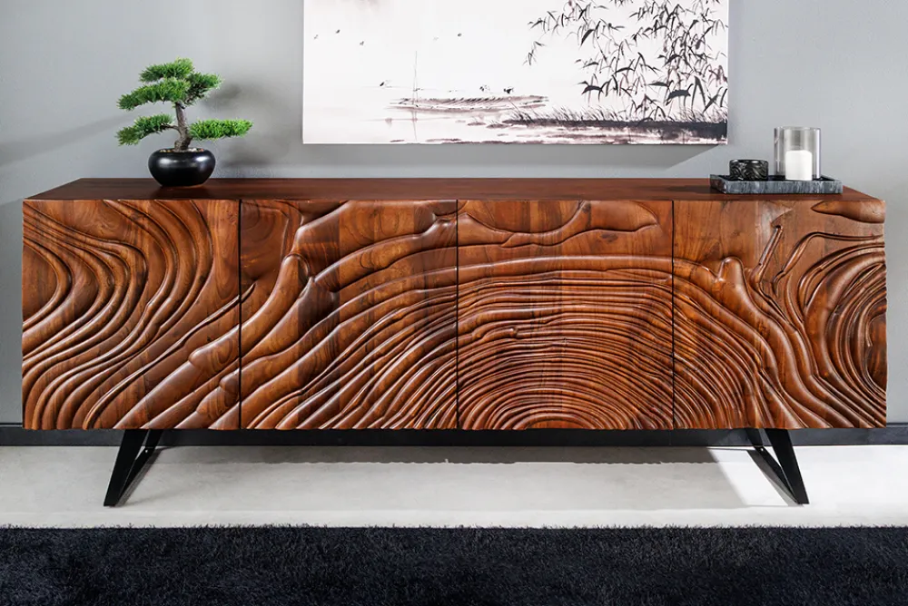 Riess-Ambiente Retro Möbel|Sideboards & Kommoden > Massives Sideboard FLUID 175cm braun Mangoholz 3D-Design Kufengestell