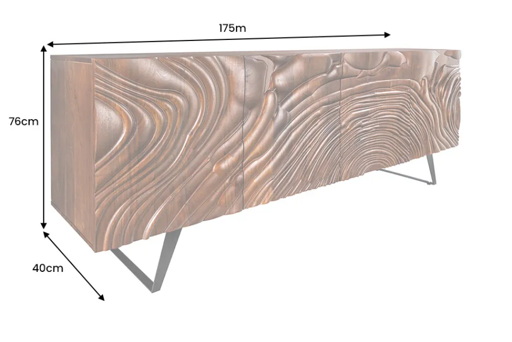 Riess-Ambiente Retro Möbel|Sideboards & Kommoden > Massives Sideboard FLUID 175cm braun Mangoholz 3D-Design Kufengestell
