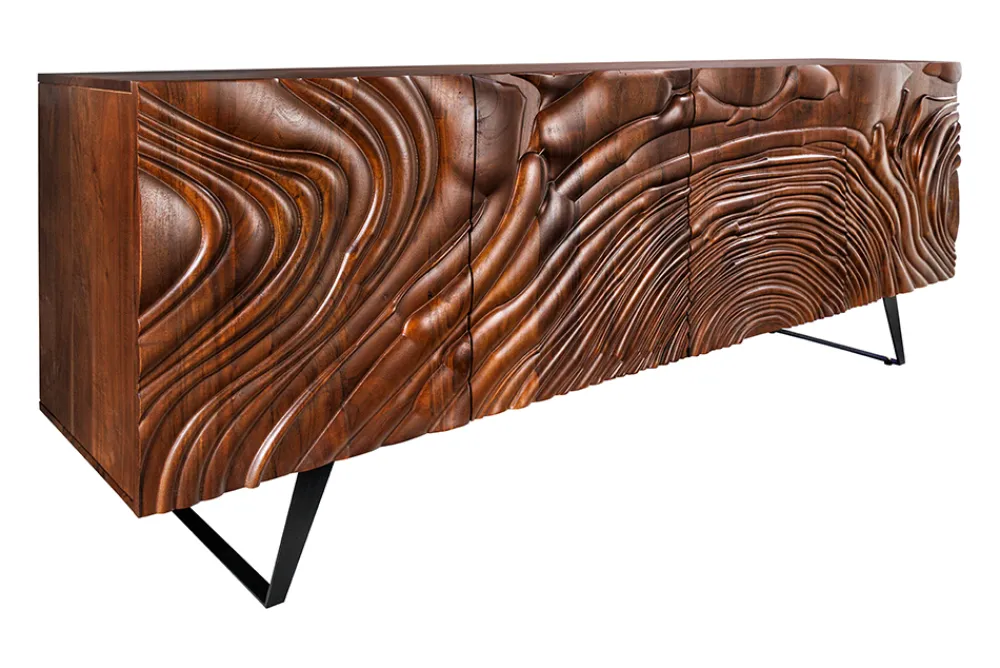 Riess-Ambiente Retro Möbel|Sideboards & Kommoden > Massives Sideboard FLUID 175cm braun Mangoholz 3D-Design Kufengestell