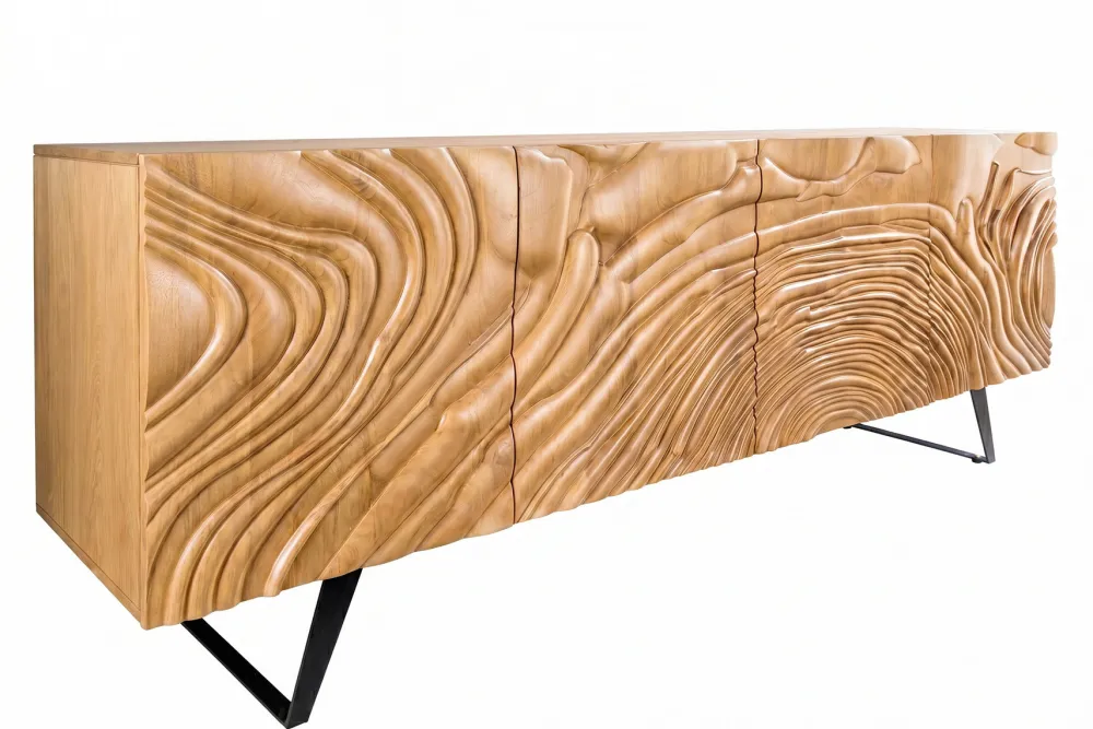 Riess-Ambiente Retro Möbel|Sideboards & Kommoden > Massives Sideboard FLUID 175cm creme Mangoholz 3D-Design Kufengestell