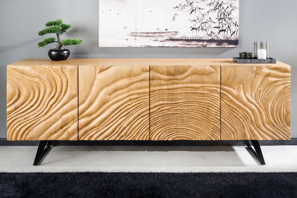 Riess-Ambiente Retro Möbel|Sideboards & Kommoden > Massives Sideboard FLUID 175cm creme Mangoholz 3D-Design Kufengestell