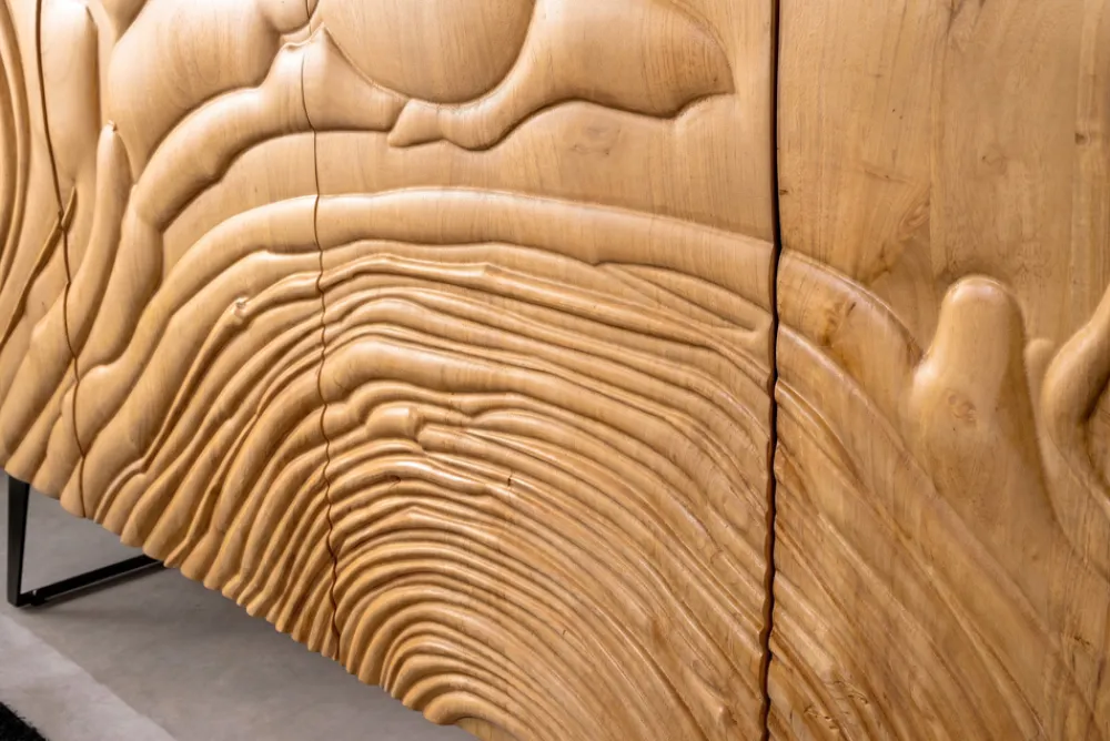 Riess-Ambiente Retro Möbel|Sideboards & Kommoden > Massives Sideboard FLUID 175cm creme Mangoholz 3D-Design Kufengestell