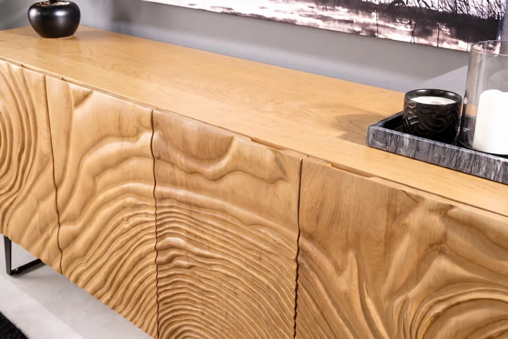Riess-Ambiente Retro Möbel|Sideboards & Kommoden > Massives Sideboard FLUID 175cm creme Mangoholz 3D-Design Kufengestell