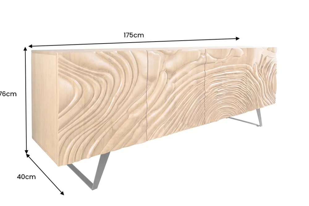 Riess-Ambiente Retro Möbel|Sideboards & Kommoden > Massives Sideboard FLUID 175cm creme Mangoholz 3D-Design Kufengestell