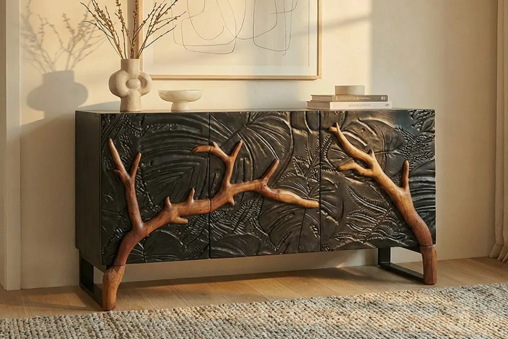 Riess-Ambiente Mehr...|Sideboards & Kommoden > Massives Sideboard FOREST 160cm schwarz braun Mangoholz sechs Fächer 3D-Front