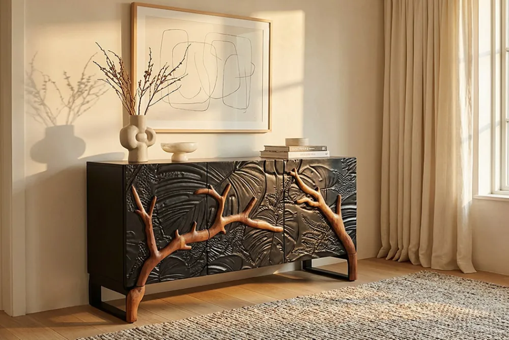 Riess-Ambiente Mehr...|Sideboards & Kommoden > Massives Sideboard FOREST 160cm schwarz braun Mangoholz sechs Fächer 3D-Front