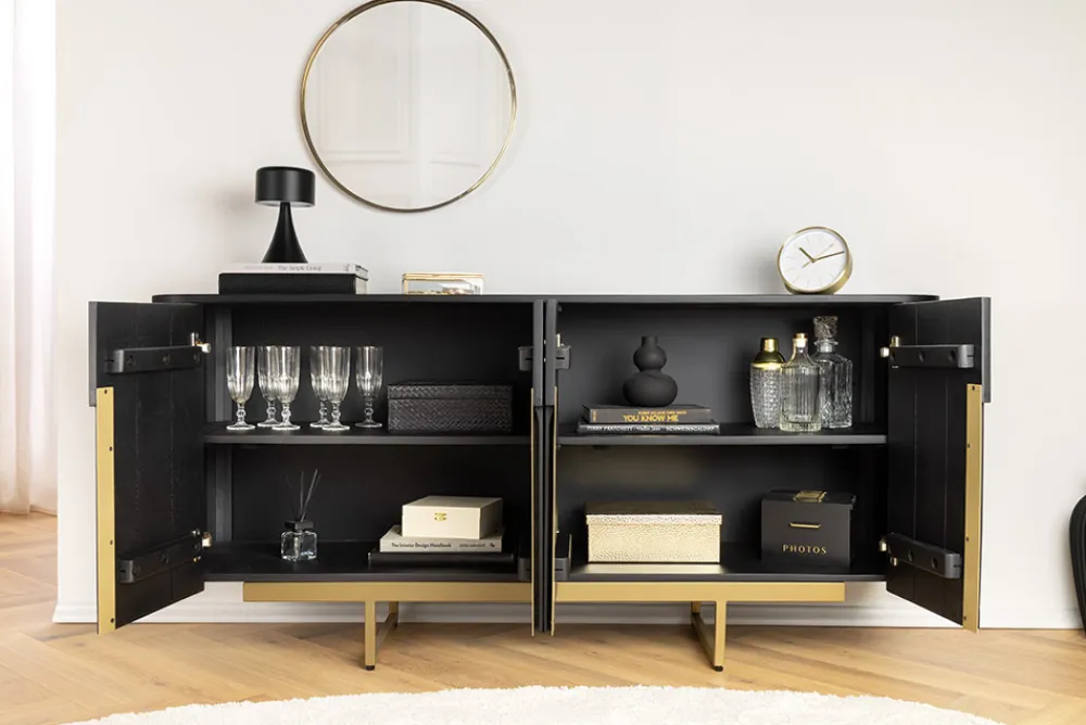 Riess-Ambiente Mehr...|Retro Möbel > Massives Sideboard GATSBY 160cm schwarz gold Mangoholz Retro handmade
