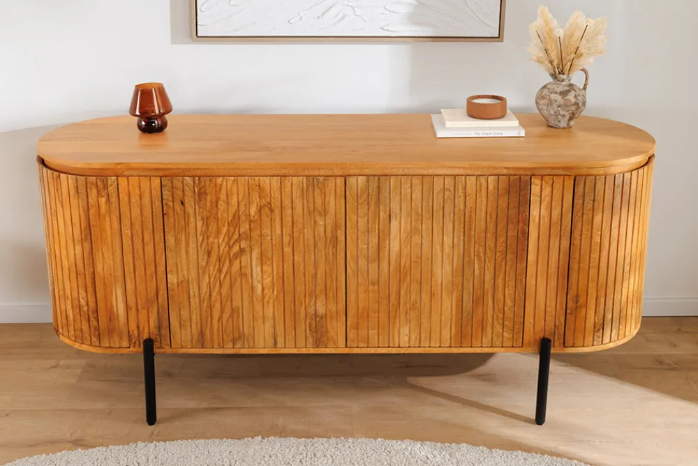 Riess-Ambiente Retro Möbel|Sideboards & Kommoden > Massives Sideboard GATSBY 160cm natur Mangoholz schwarz Metall mit Lamellenfront