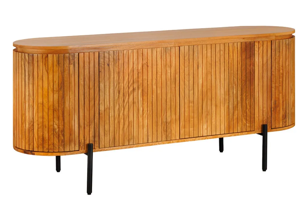 Riess-Ambiente Retro Möbel|Sideboards & Kommoden > Massives Sideboard GATSBY 160cm natur Mangoholz schwarz Metall mit Lamellenfront
