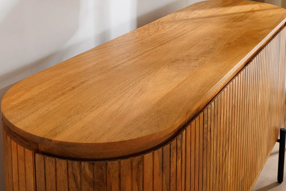 Riess-Ambiente Retro Möbel|Sideboards & Kommoden > Massives Sideboard GATSBY 160cm natur Mangoholz schwarz Metall mit Lamellenfront