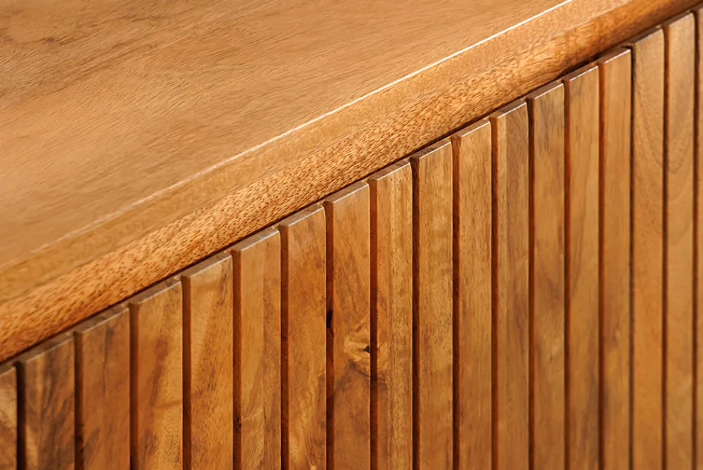 Riess-Ambiente Retro Möbel|Sideboards & Kommoden > Massives Sideboard GATSBY 160cm natur Mangoholz schwarz Metall mit Lamellenfront