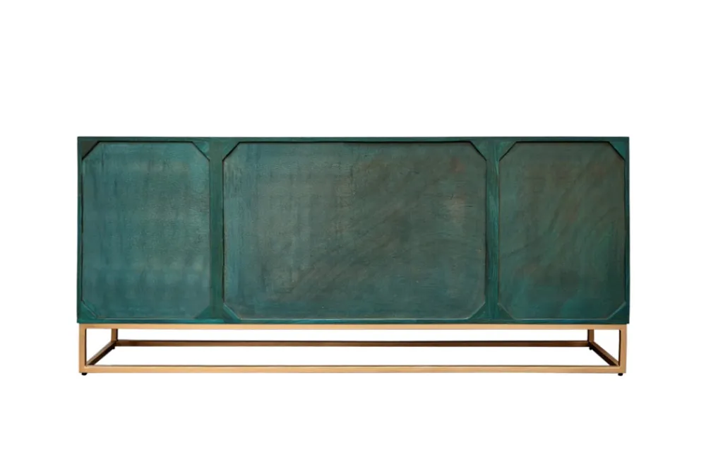 Riess-Ambiente Mehr...|Goldene Möbel > Massives Sideboard GOLDEN LAGOON 180cm türkis gold Mangoholz Metall 3D-Front