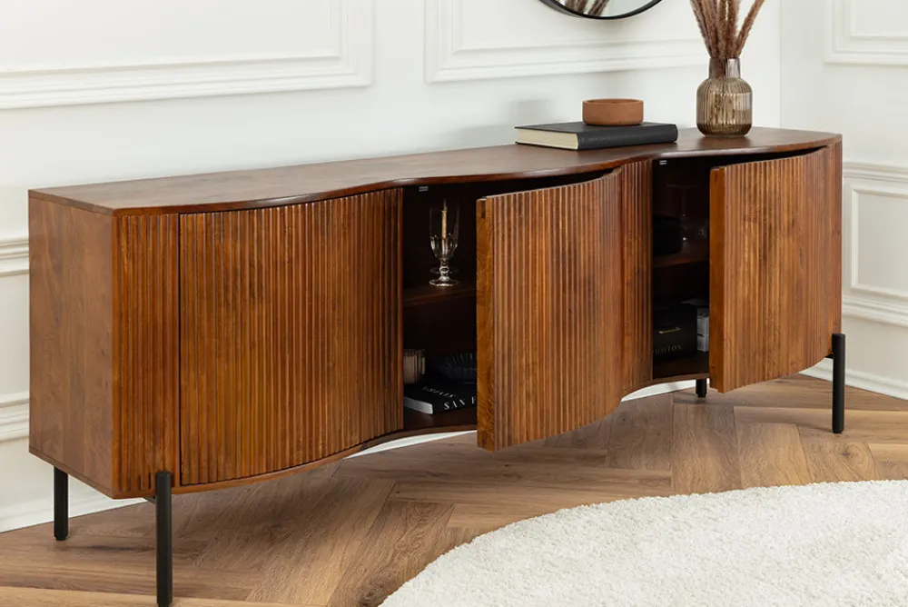 Riess-Ambiente Mehr...|Massivholzschränke > Massives Sideboard GRANDEUR 180cm braun Mangoholz schwarz Metall
