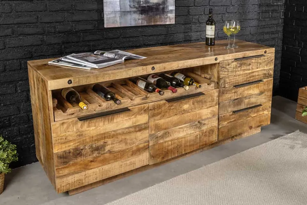 Riess-Ambiente Industrial Loft|Mehr... > Massives Sideboard IRON CRAFT 175cm natur Mangoholz mit Schubladen Weinregal
