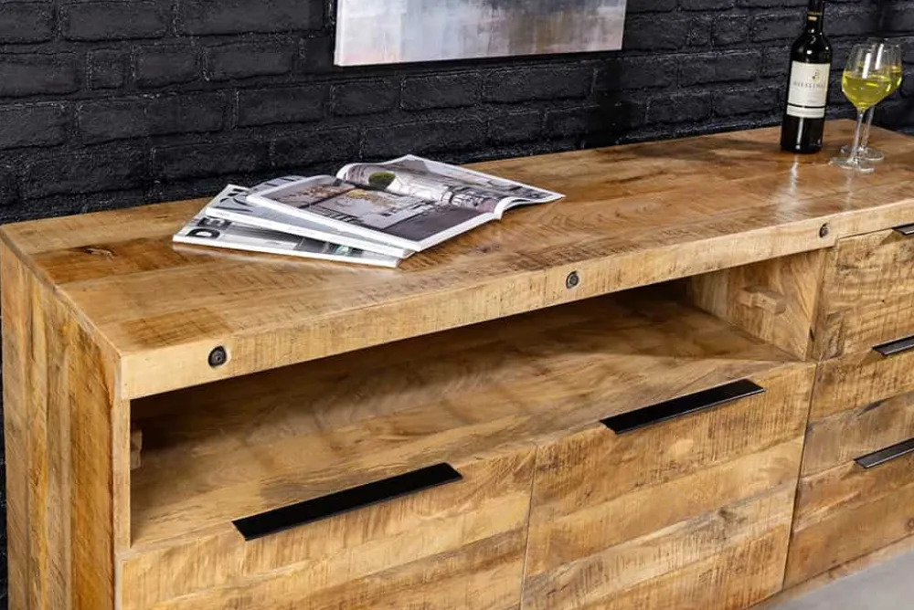 Riess-Ambiente Industrial Loft|Mehr... > Massives Sideboard IRON CRAFT 175cm natur Mangoholz mit Schubladen Weinregal