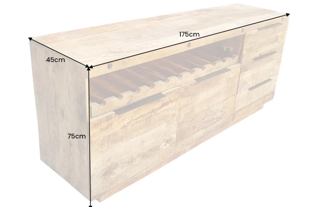Riess-Ambiente Industrial Loft|Mehr... > Massives Sideboard IRON CRAFT 175cm natur Mangoholz mit Schubladen Weinregal
