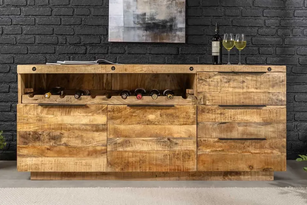Riess-Ambiente Industrial Loft|Mehr... > Massives Sideboard IRON CRAFT 175cm natur Mangoholz mit Schubladen Weinregal
