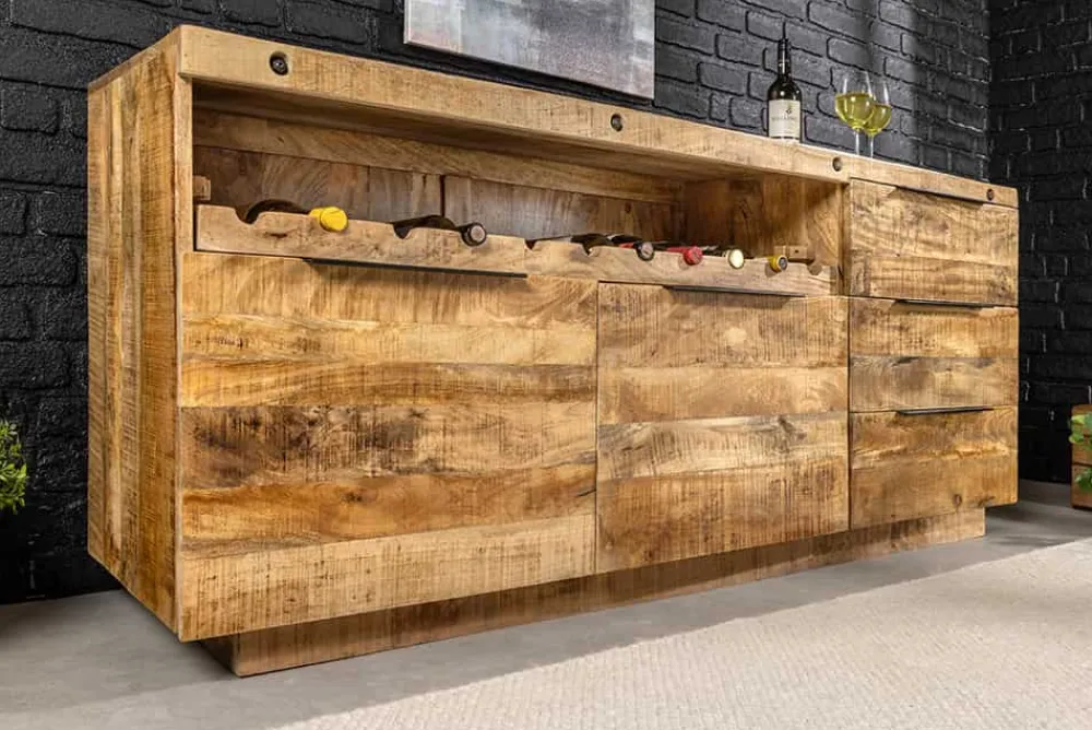 Riess-Ambiente Industrial Loft|Mehr... > Massives Sideboard IRON CRAFT 175cm natur Mangoholz mit Schubladen Weinregal