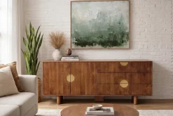 Riess-Ambiente Retro Möbel|Sideboards & Kommoden > Massives Sideboard MADISON 180cm braun Mangoholz mit Schubladen und strukturierter Front