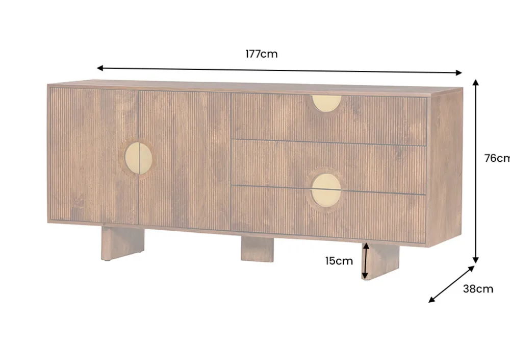 Riess-Ambiente Retro Möbel|Sideboards & Kommoden > Massives Sideboard MADISON 180cm braun Mangoholz mit Schubladen und strukturierter Front