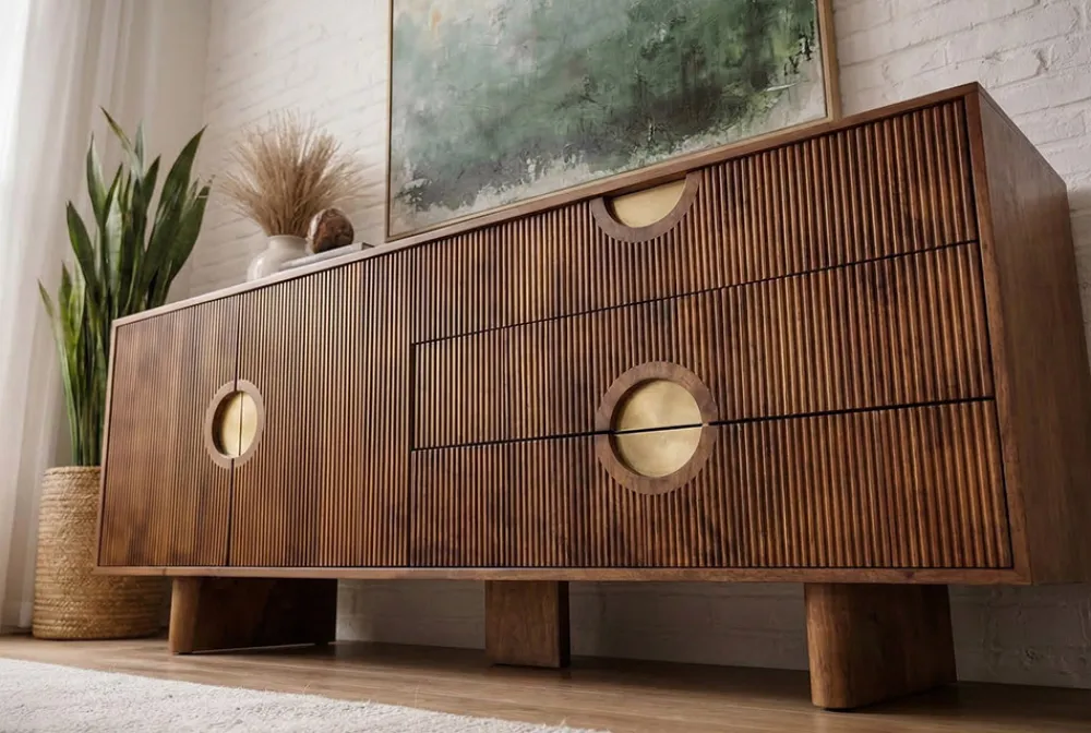 Riess-Ambiente Retro Möbel|Sideboards & Kommoden > Massives Sideboard MADISON 180cm braun Mangoholz mit Schubladen und strukturierter Front