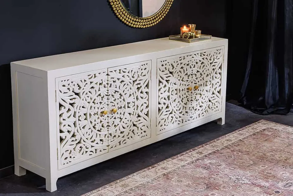Riess-Ambiente Sideboards & Kommoden|Mehr... > Massives Sideboard MARRAKESCH 170cm weiß Mangoholz mit Verzierung handmade