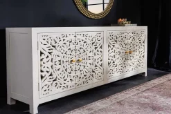 Riess-Ambiente Sideboards & Kommoden|Mehr... > Massives Sideboard MARRAKESCH 170cm weiß Mangoholz mit Verzierung handmade