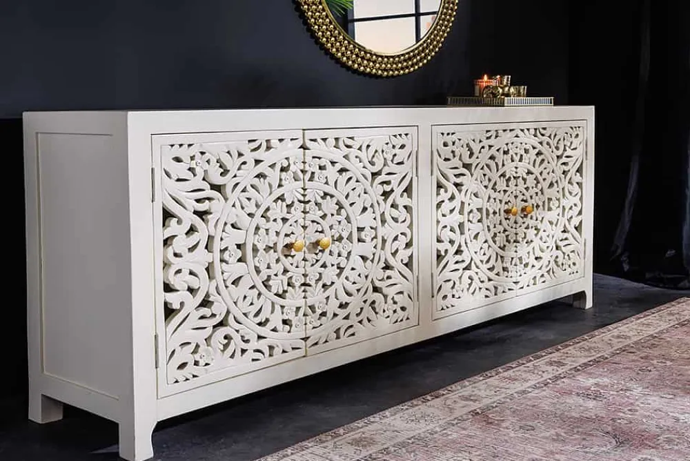 Riess-Ambiente Sideboards & Kommoden|Mehr... > Massives Sideboard MARRAKESCH 170cm weiß Mangoholz mit Verzierung handmade