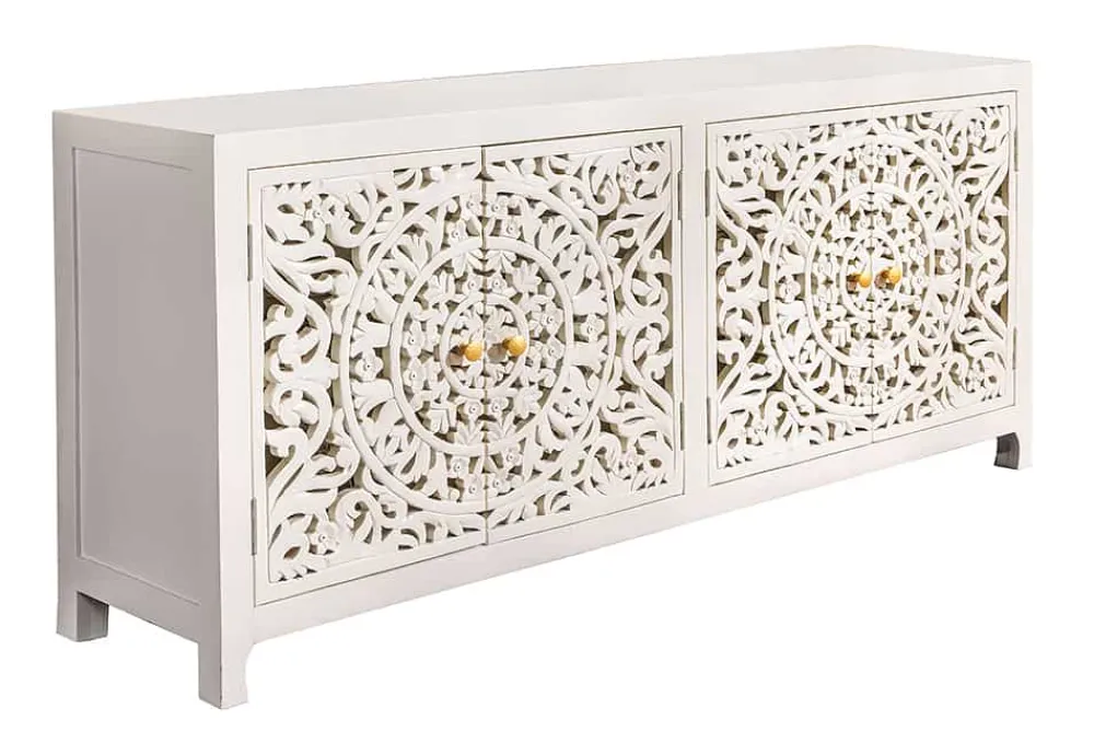 Riess-Ambiente Sideboards & Kommoden|Mehr... > Massives Sideboard MARRAKESCH 170cm weiß Mangoholz mit Verzierung handmade