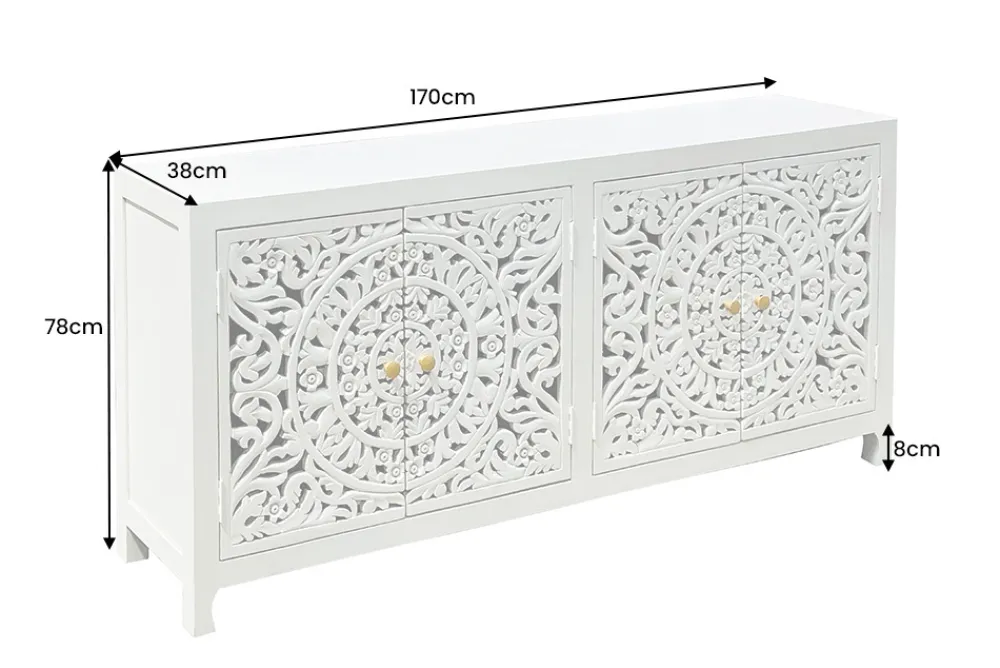 Riess-Ambiente Sideboards & Kommoden|Mehr... > Massives Sideboard MARRAKESCH 170cm weiß Mangoholz mit Verzierung handmade