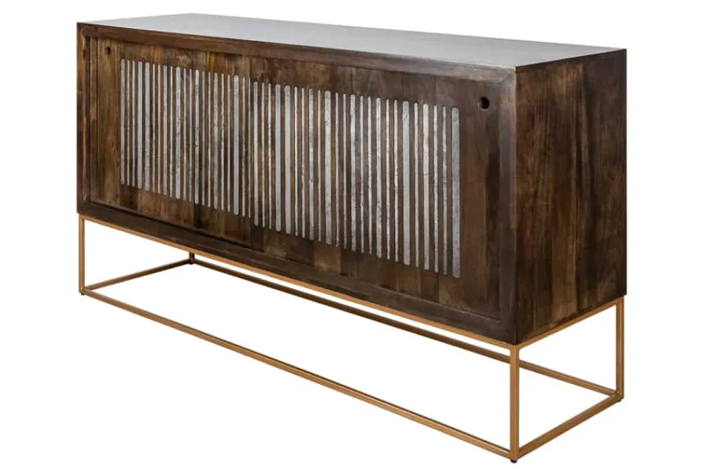 Riess-Ambiente Mehr...|Industrial Loft > Massives Sideboard ONYX 160cm dunkelbraun gold Mangoholz Edelstein Achat Schiebetüren