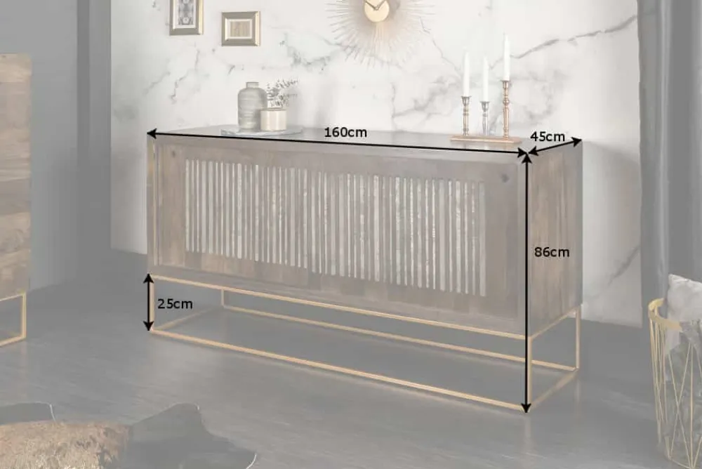 Riess-Ambiente Mehr...|Industrial Loft > Massives Sideboard ONYX 160cm dunkelbraun gold Mangoholz Edelstein Achat Schiebetüren