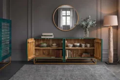 Riess-Ambiente Goldene Möbel|Industrial Loft > Massives Sideboard ONYX 180cm türkis Mangoholz Achat Edelstein gold Metallgestell