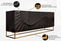 Riess-Ambiente Mehr...|Goldene Möbel > Massives Sideboard SCORPION 180cm schwarz Mangoholz aufwendige 3D Schnitzereien