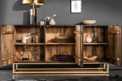 Riess-Ambiente Mehr...|Goldene Möbel > Massives Sideboard SCORPION 140cm schwarz Mangoholz aufwendige 3D Schnitzereien