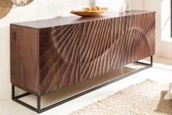 Riess-Ambiente Mehr...|Sideboards & Kommoden > Massives Sideboard SCORPION 180cm dunkelbraun Akazie mit 3D Schnitzereien schwarz Metall