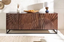 Riess-Ambiente Mehr...|Sideboards & Kommoden > Massives Sideboard SCORPION 180cm dunkelbraun Akazie mit 3D Schnitzereien schwarz Metall
