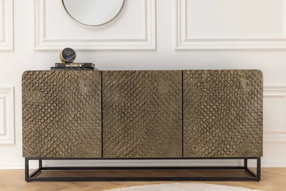 Riess-Ambiente Mehr...|Massivholzschränke > Massives Sideboard SNAKE 160cm braun Mangoholz mit 3D Schnitzereien schwarz Schlangen-Design