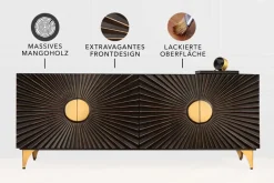 Riess-Ambiente Mehr...|Massivholzschränke > Massives Sideboard SOLARIS 180cm schwarz gold Mangoholz 3D-Design
