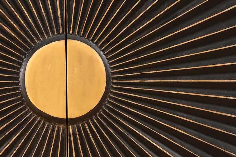 Riess-Ambiente Mehr...|Massivholzschränke > Massives Sideboard SOLARIS 180cm schwarz gold Mangoholz 3D-Design