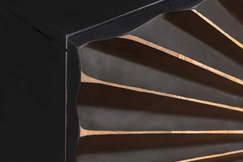 Riess-Ambiente Mehr...|Massivholzschränke > Massives Sideboard SOLARIS 180cm schwarz gold Mangoholz 3D-Design