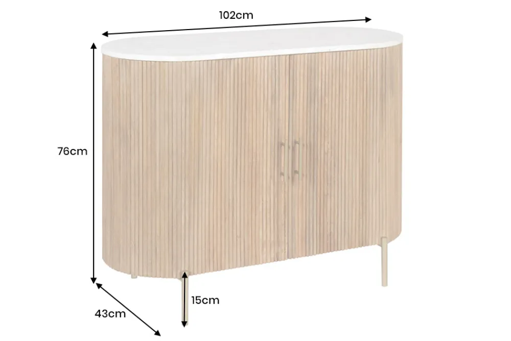 Riess-Ambiente Mehr...|Retro Möbel > Massives Sideboard TRES CHIC 105cm natur Mangoholz weiß Marmor gold Metall