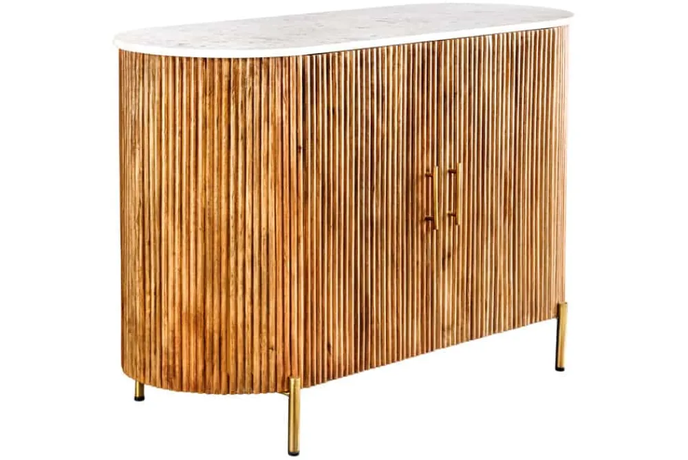 Riess-Ambiente Mehr...|Retro Möbel > Massives Sideboard TRES CHIC 105cm natur Mangoholz weiß Marmor gold Metall